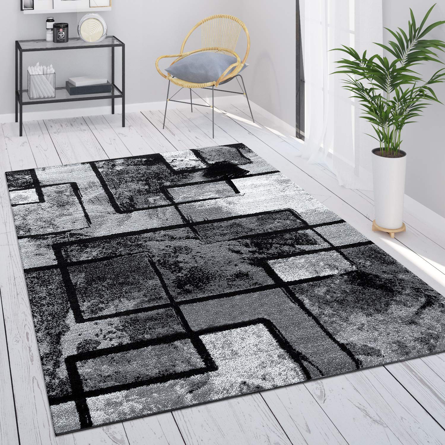 Paco Home Area Rug Modern Abstract Paint Effect Black Grey, Size: 6'7" x 9'6"