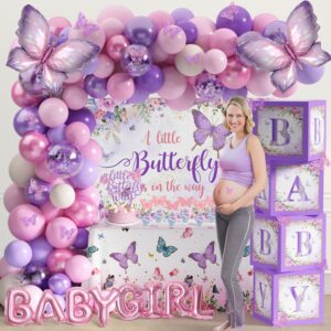 Butterfly Baby Shower Decorations for Girls A Little Butterfly Is On The Way Party Backdrop Butterfly Cake Toppers Stickers Pink Purple Balloons Baby Boxes for Girl Birthday Baby Shower Decor