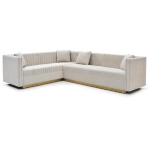 FANYE 2PCS Contemporary Sofa Sets Vertical Channel Velvet Tufted Sofa&Couch Include 3 Seaters CouchX2, L-Shaped Corner Sectional W/Gold Metal Strip Decor for Apartment Office Living Room Sets