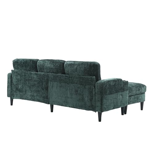 YOPTO L-Shaped United Sofa with Storage Ottoman and Armrests,Modern Wood Cozy Sectional Couch w/Side Pocket & Cup Holder,Chenille Fabric,for Living Room,Guest Room,Apartment,Emerald