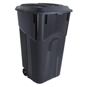 azziraly 32 gallon wheeled heavy duty plastic garbage can, attached lid, black