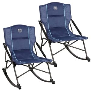 timber ridge folding rocking camping chair, portable rocker chair for adults with hard armrests, low outdoor rocking chair foldable for patio, garden, lawn, supports up to 250 lbs, blue