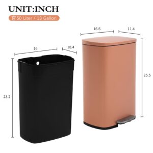 Lynkloft 13 Gallon Kitchen Trash Can Step Garbage Can with Soft Close Lid and Inner Bucket Stainless Steel Trash Bin for Home Office Garage Living Room, 50 Liter Trashcan, Coral Pink