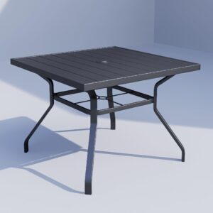 Virvla Patio Dining Square Table Outdoor Steel Table with Umbrella Hole 37" x 37" x 28" - Black