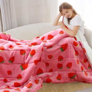 Aemicion Kids Weighted Blanket 7 pounds Twin Size 41"x 60",Soft Sherpa Fleece Heavy Blanket for Sleeping Perfect for 60-90lbs, Cute Strawberry Pink Weighted Throw balnket as Gifts for Daughter Girls