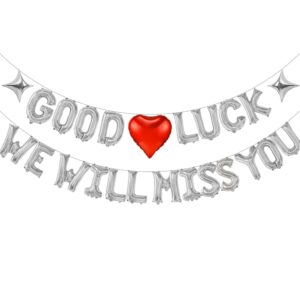 good luck we will miss you silver letter balloons, big 16 inch foil balloons with star&red heart farewell party decorations for retirement coworker leaving going away goodbye graduation party decor