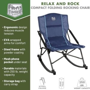 TIMBER RIDGE Folding Rocking Camping Chair, Portable Rocker Chair for Adults with Hard Armrests, Low Outdoor Rocking Chair Foldable for Patio, Garden, Lawn, Supports up to 250 lbs, Blue