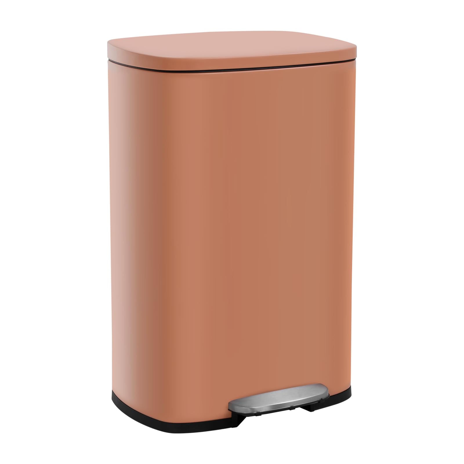 Lynkloft 13 Gallon Kitchen Trash Can Step Garbage Can with Soft Close Lid and Inner Bucket Stainless Steel Trash Bin for Home Office Garage Living Room, 50 Liter Trashcan, Coral Pink