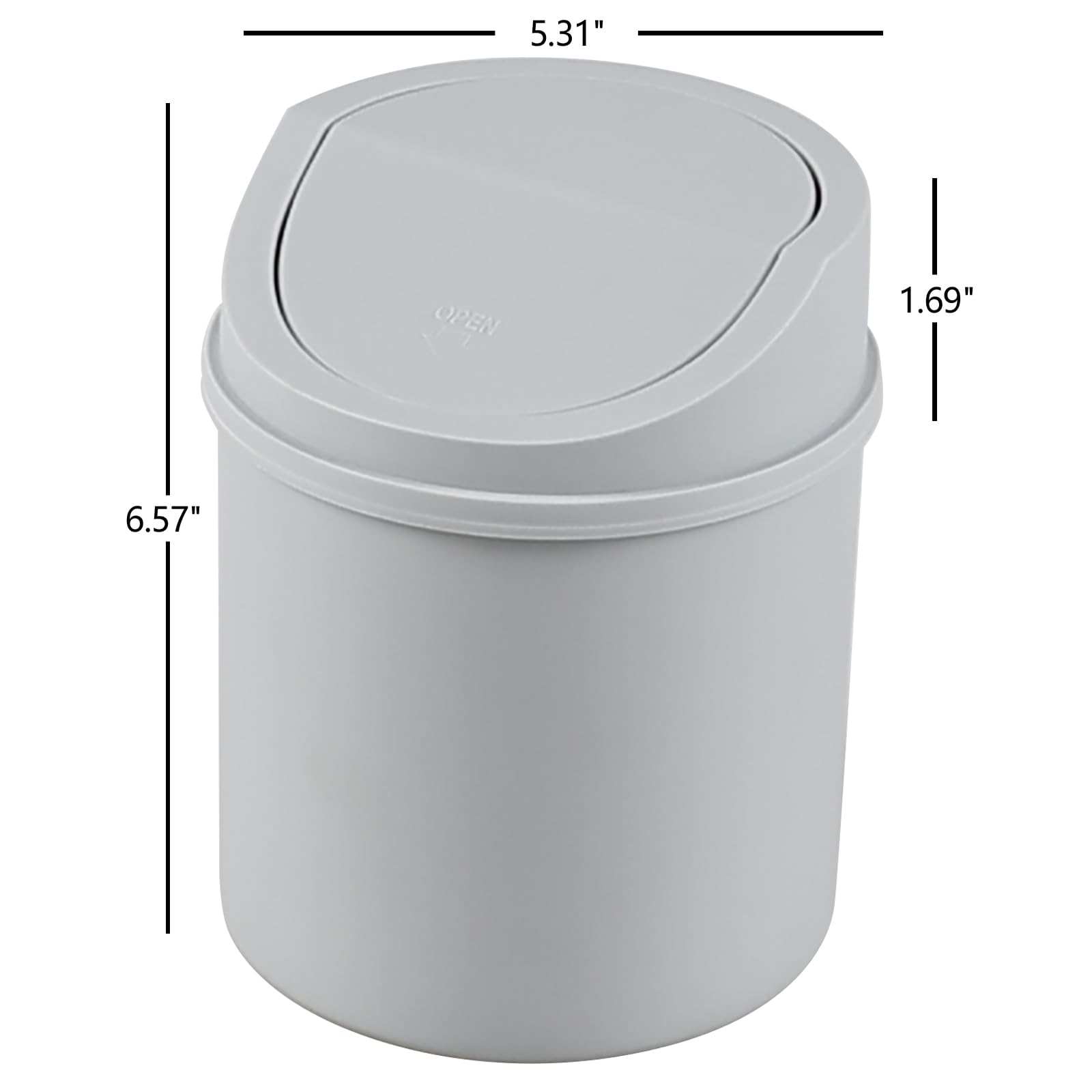 Neadas Plastic Mini Trash Can with Swing Lid, 0.5 Gallon Desktop Tiny Rubbish Bin, Grey