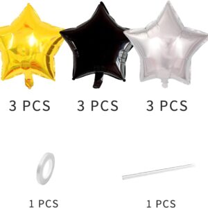 Black Gold Foil Star Balloons, 18 Inches Star Foil Balloons for Helium, 9 pcs Black Gold Silver Helium Birthday Balloons, Party Foil Balloon Set for Birthday Graduation Party Decorations