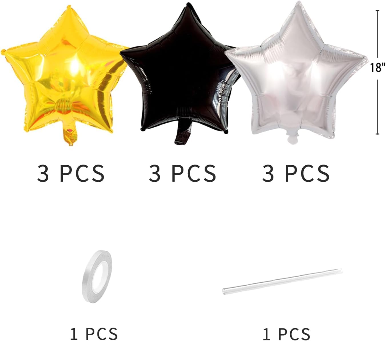 Black Gold Foil Star Balloons, 18 Inches Star Foil Balloons for Helium, 9 pcs Black Gold Silver Helium Birthday Balloons, Party Foil Balloon Set for Birthday Graduation Party Decorations