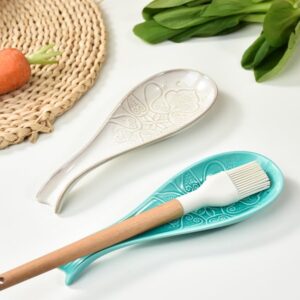 Ceramic Spoon Rest for Stove Top, Spoon Holder, Spoon Rest for Kitchen Counter, Utensil Rest for Spatula & Tong, Kitchen Decor and Accessories （White）