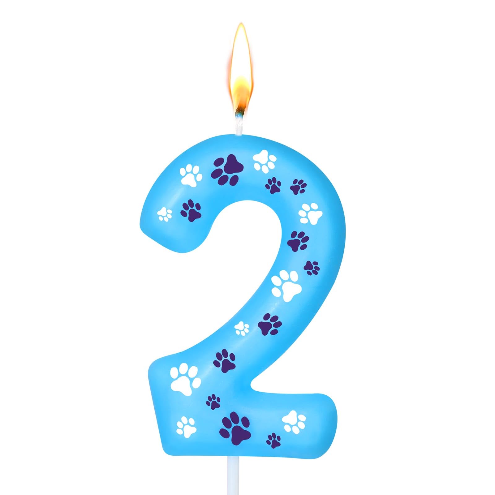 Threlaco Number 2 Blue Dog Paw Birthday Candles Birthday Cake Topper Blue Dog Paw Print Themed Numeral Birthday Candles for Boy Girl Dog Paw Birthday Decoration Blue Dog Party Supplies