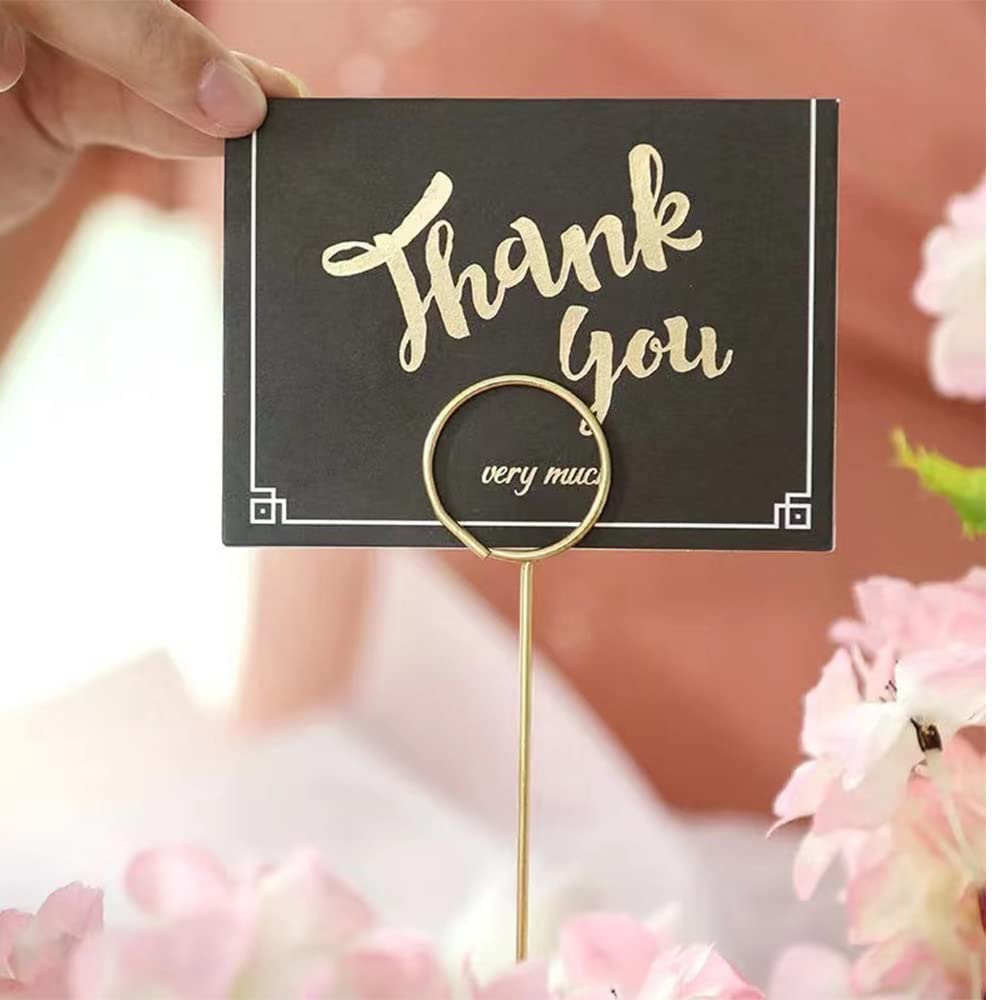 40 Pack 12 In Metal Wire Floral Place Card Holder, Photo Picture Memo Card Holder Clip,Floral Picks Clips for Wedding Party Flower Arrangement ,Birthday ,DIY Cake Topper,Flower Favor Card Holder Gold