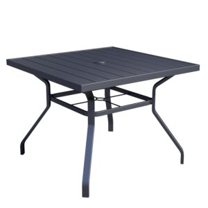 virvla patio dining square table outdoor steel table with umbrella hole 37" x 37" x 28" - black