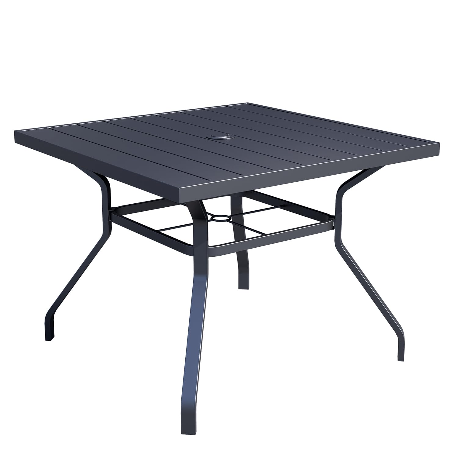 Virvla Patio Dining Square Table Outdoor Steel Table with Umbrella Hole 37" x 37" x 28" - Black