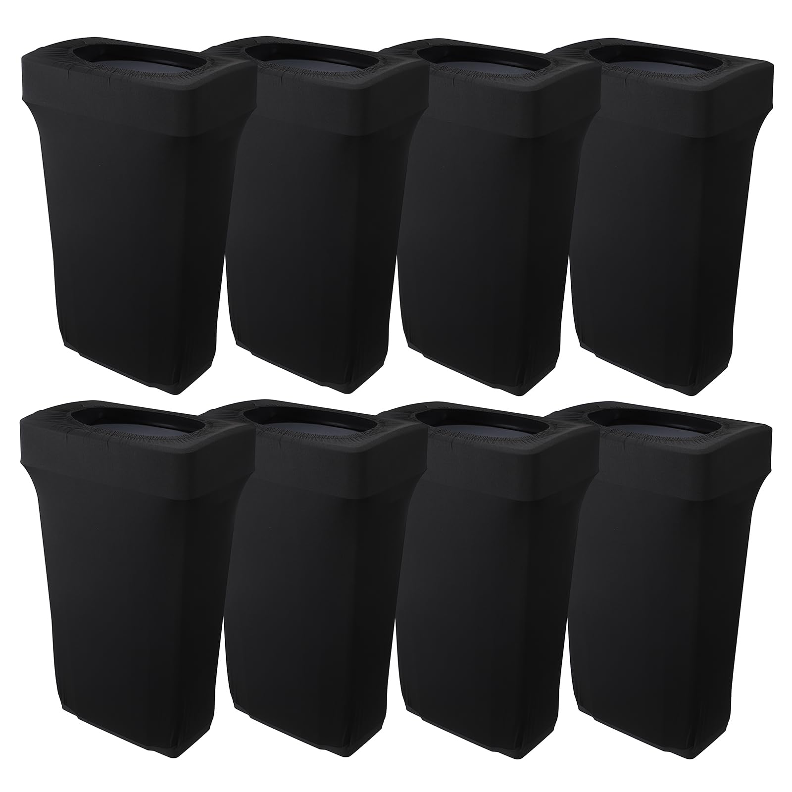 BSTKEY 23 Gallon Stretch Spandex Trash Can Cover, 8 Pack Outdoor Fitted Waste Container Cover Rectangular Garbage Can Covers for Wedding Party Commercial Fundraiser Decor, Without Trash Can (Black)