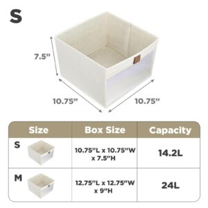 Coyacool Storage Bins with Clear Window, Linen Closet Organizers and Storage, Closet Storage Shelves Box, Foldable Cloth Basket for Towels, Books, Toys, 10.75" x 10.75" x 7.5", Beige, 2-pack