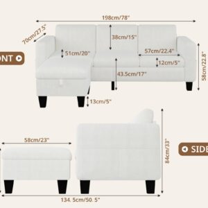 Woyomeub Sectional Sofa Couches for Living Room 78" L Shaped Sofas with Storage Ottoman Small 3 Seater Couch Velvet Fabric, Beige