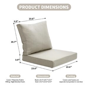 LebenLiebe Patio Furniture Sofa Cushion Set Outdoor Living Deep Seating Cushions Thick Foam Replacement Cushion,23.6x23.6 Inch,Beige