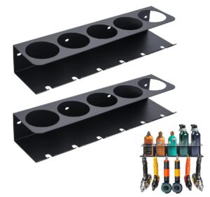 nisorpa 2 pack pneumatic tool holder and aerosol rack combo, wall mounted metal spray can bottle holder air tool organizer rack for garages, workspace and home, 5 cans and 6 slots