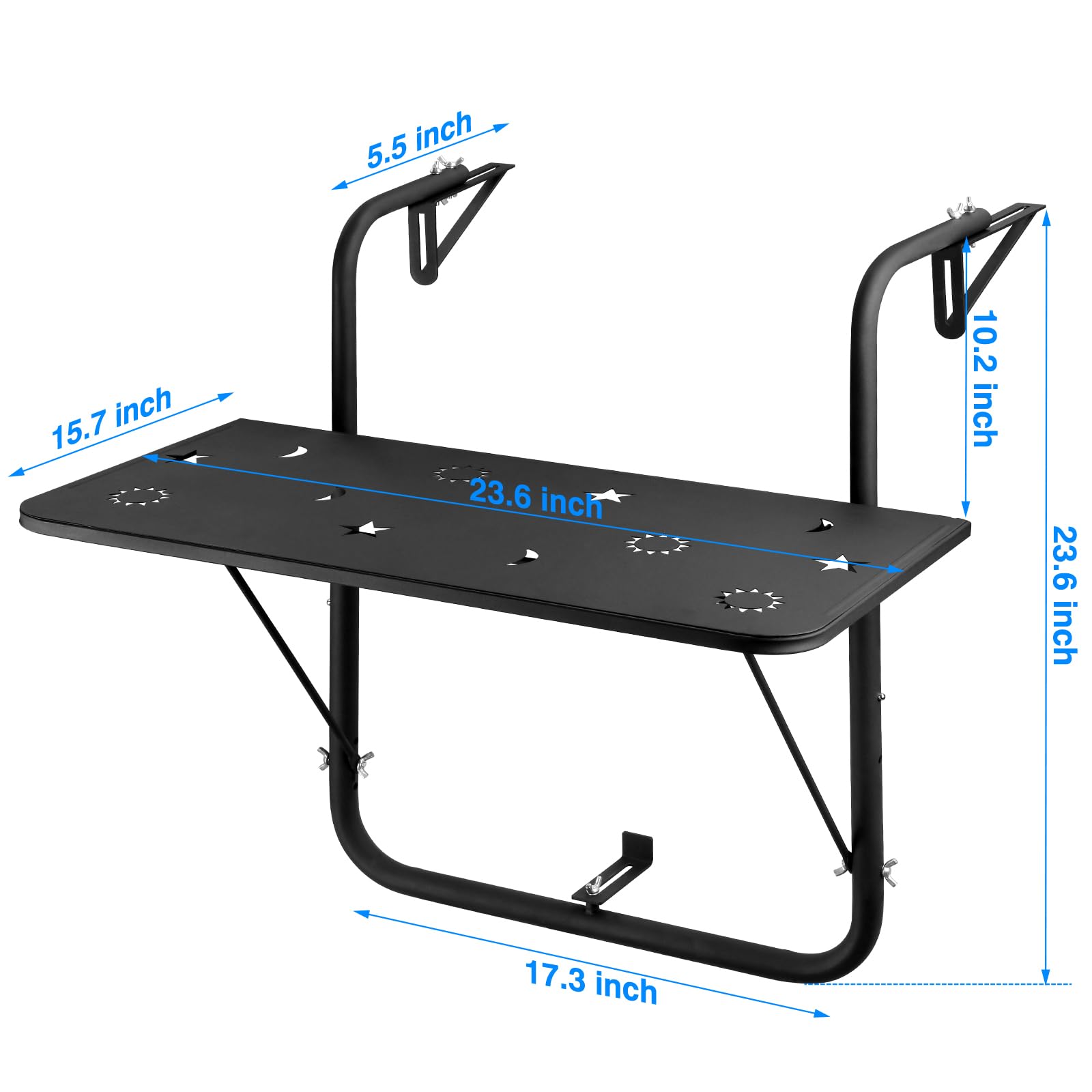 modsden Outdoor Folding Balcony Bar Table for Railing, Adjustable Balcony Railing Table for Baluster Garden Deck,Balcony Table Black