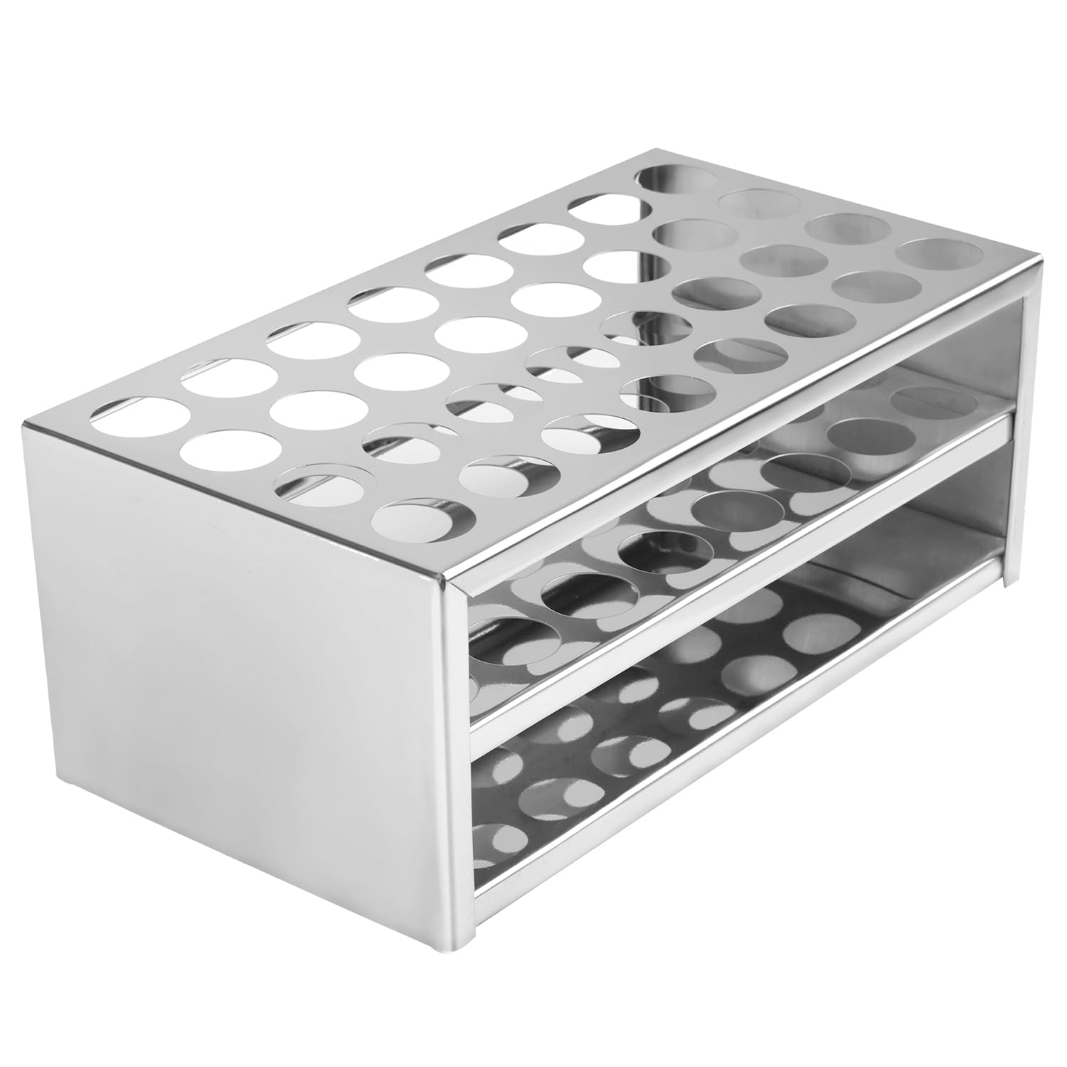 stonylab Test Tube Rack, 32-Hole Stainless Steel Test Tube Rack 0.89 Inches Tubes Acid-Alkali Resistant Test Tube Holder for Laboratory Use