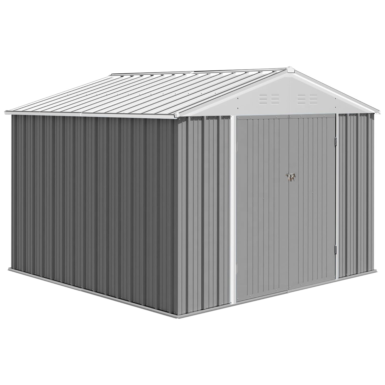 Zstar 7.5 x 8.5 FT Outdoor Storage Shed, Garden Tool Storage Shed with Sloping Roof and Lockable Double Door for Backyard Patio Lawn to Store Bikes, Tools, Lawnmowers, Grey