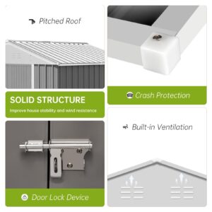 Zstar 7.5 x 8.5 FT Outdoor Storage Shed, Garden Tool Storage Shed with Sloping Roof and Lockable Double Door for Backyard Patio Lawn to Store Bikes, Tools, Lawnmowers, Grey