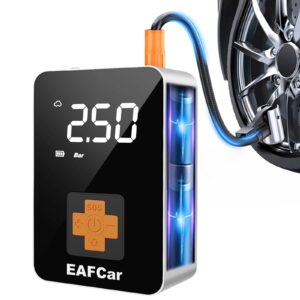 eafcar tire inflator portable air compressor-150 psi electric tire inflation -4000 mah air pump for car-cordless tire pump with pressure gauge emergency light for motor, bike, ball (black)