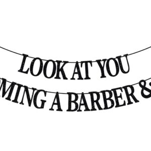 Jenrtvis Congrats Barber, Look at You Becoming a Barber & Shit Banner, Future Hair Stylist, Future Barber Banner, Cosmetology School Graduation Party Decoration Supplies Black Glitter