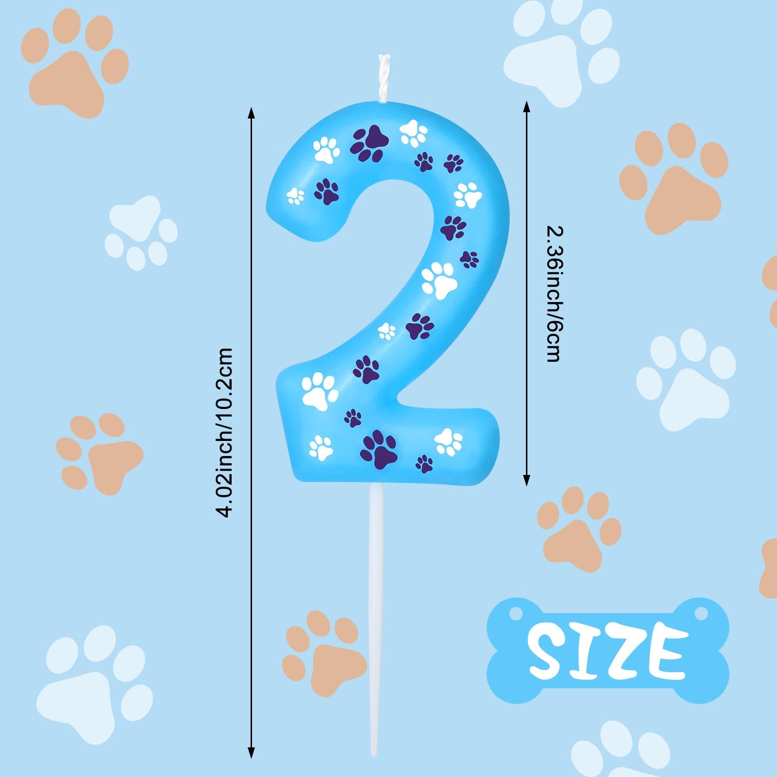 Threlaco Number 2 Blue Dog Paw Birthday Candles Birthday Cake Topper Blue Dog Paw Print Themed Numeral Birthday Candles for Boy Girl Dog Paw Birthday Decoration Blue Dog Party Supplies