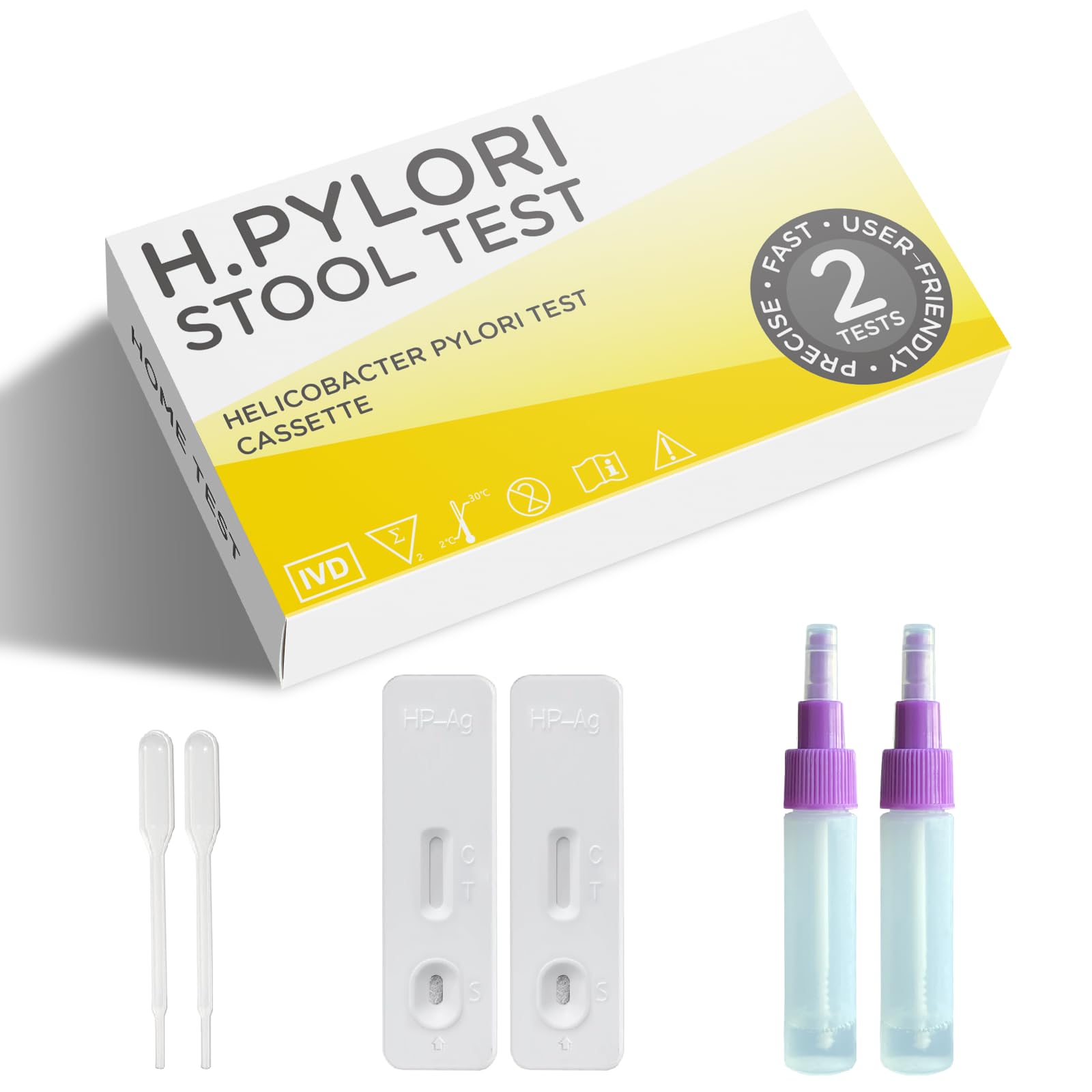 H. Pylori,Helicobacter Pylori Stool 2 Test Kits, Self-Test Detection Kits at Home,Easy to Read and use,Results in 10-15 Minutes.