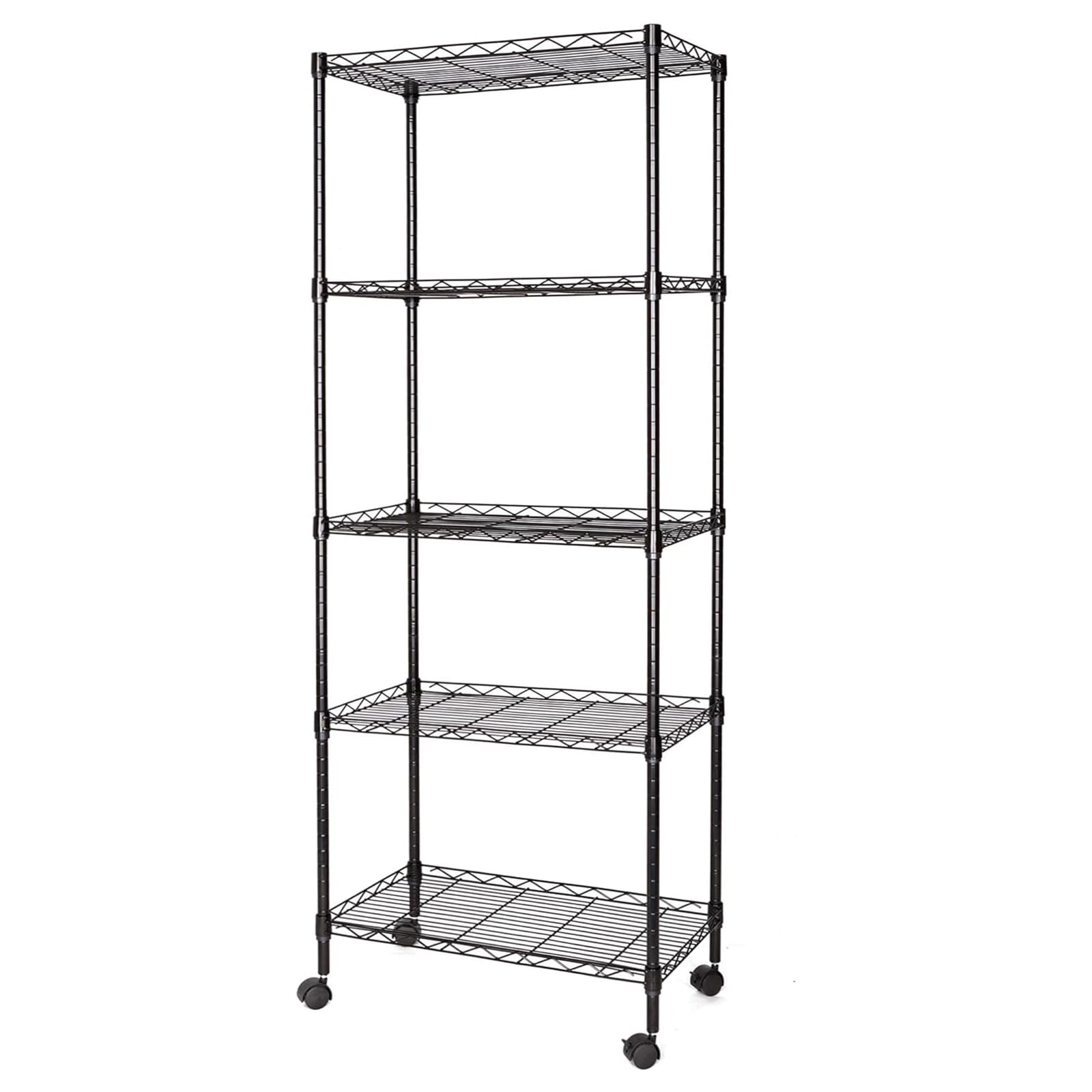 5-Tier Utility Shelves,Adjustable Heavy Duty Storage Shelving with Wheel Casters,660Lbs Capacity,Metal Standing Storage Shelf for Garage,Office,Restaurant,Kitchen,23.23''W X 13.4''D X 71''H