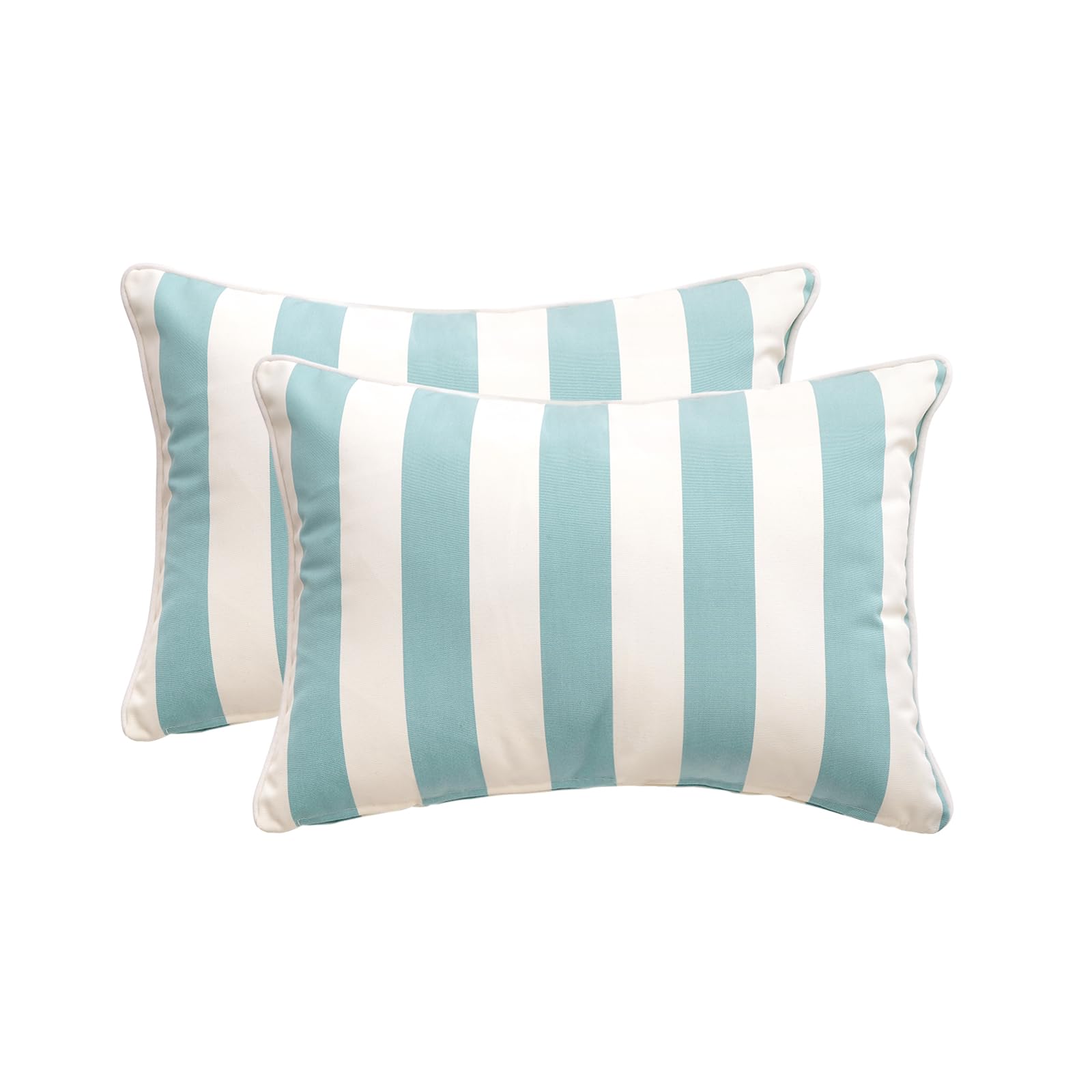 LebenLiebe Decorative Patio Throw Pillows Pack of 2 Water Resistant Pillow Set of 2(18" x 12") Double Printed Rectangle Pillow for Outdoor Sofa&Chair,Light Blue Stripes