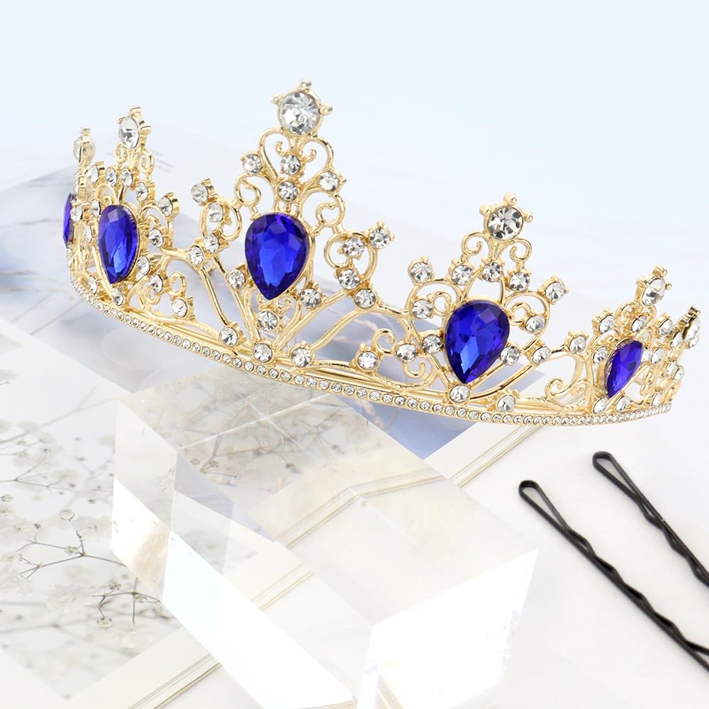 1 Pack Blue Crystal Wedding Tiara Crown for Women and Flower Girls Metal Princess Tiara for Bride Quinceanera Headpieces Elegant Princess Crown for Wedding Bridal Prom Birthday