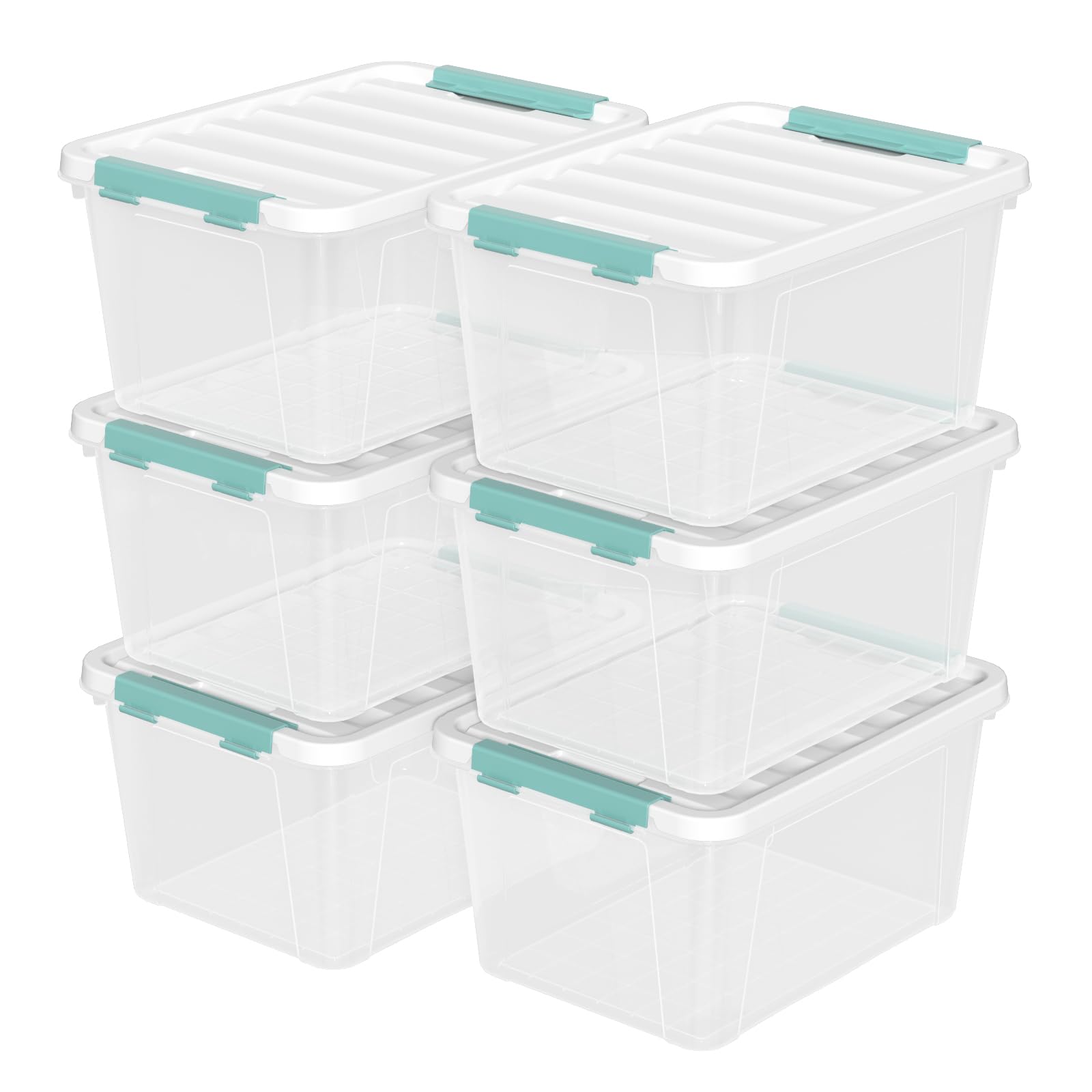 Begale 20 L Plastic Storage Bins with Lids, 6-Pack Clear Storage Box with Handle