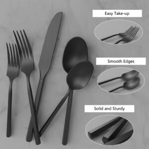 QUEARI 20-Piece Matte Black Silverware Set, Forged Stainless Steel Cutlery Set, Dishwasher Safe Flatware set, Matte Polished |Service for 4 Hexagon Handle