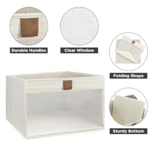 Coyacool Storage Bins with Clear Window, Linen Closet Organizers and Storage, Closet Storage Shelves Box, Foldable Cloth Basket for Towels, Books, Toys, 10.75" x 10.75" x 7.5", Beige, 2-pack