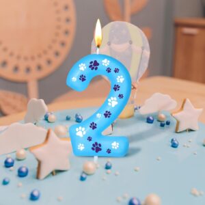 Threlaco Number 2 Blue Dog Paw Birthday Candles Birthday Cake Topper Blue Dog Paw Print Themed Numeral Birthday Candles for Boy Girl Dog Paw Birthday Decoration Blue Dog Party Supplies