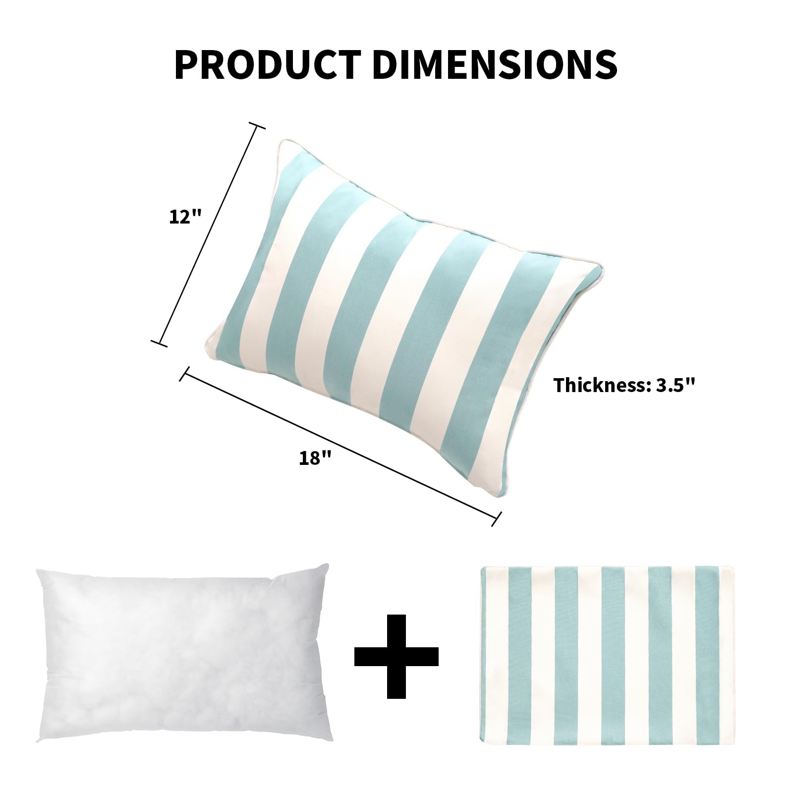 LebenLiebe Decorative Patio Throw Pillows Pack of 2 Water Resistant Pillow Set of 2(18" x 12") Double Printed Rectangle Pillow for Outdoor Sofa&Chair,Light Blue Stripes