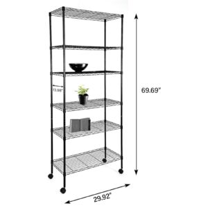 5-Tier Utility Shelves,Adjustable Heavy Duty Storage Shelving with Wheel Casters,660Lbs Capacity,Metal Standing Storage Shelf for Garage,Office,Restaurant,Kitchen,23.23''W X 13.4''D X 71''H