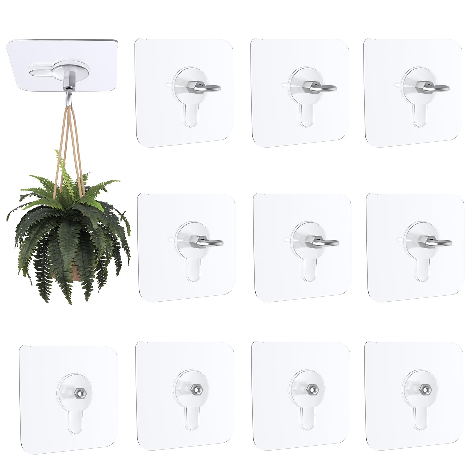 12 PCS Heavy Duty Adhesive Ceiling Hooks, No Drill Self Adhesive Ceiling Hanging Hook Steel No Nail Ceiling Wall Hangers for Indoor Outdoor Hanging Plants Lanterns Wind Chimes