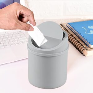 Neadas Plastic Mini Trash Can with Swing Lid, 0.5 Gallon Desktop Tiny Rubbish Bin, Grey