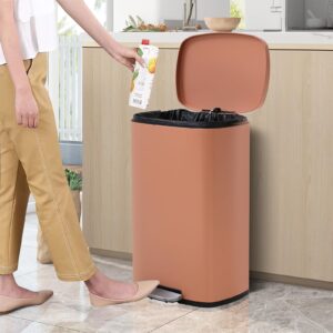 Lynkloft 13 Gallon Kitchen Trash Can Step Garbage Can with Soft Close Lid and Inner Bucket Stainless Steel Trash Bin for Home Office Garage Living Room, 50 Liter Trashcan, Coral Pink