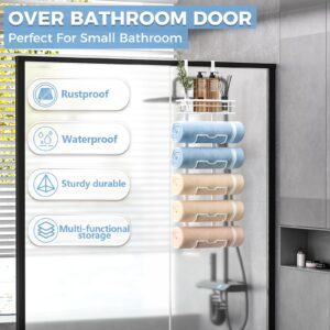 Xstydes 6-Tier Over The Door Towel Rack,Towel Racks for Bathroom, Metal Towel Holder with Storage Basket,Towel Rack for Rolled Towels,Bathroom Shelves,White