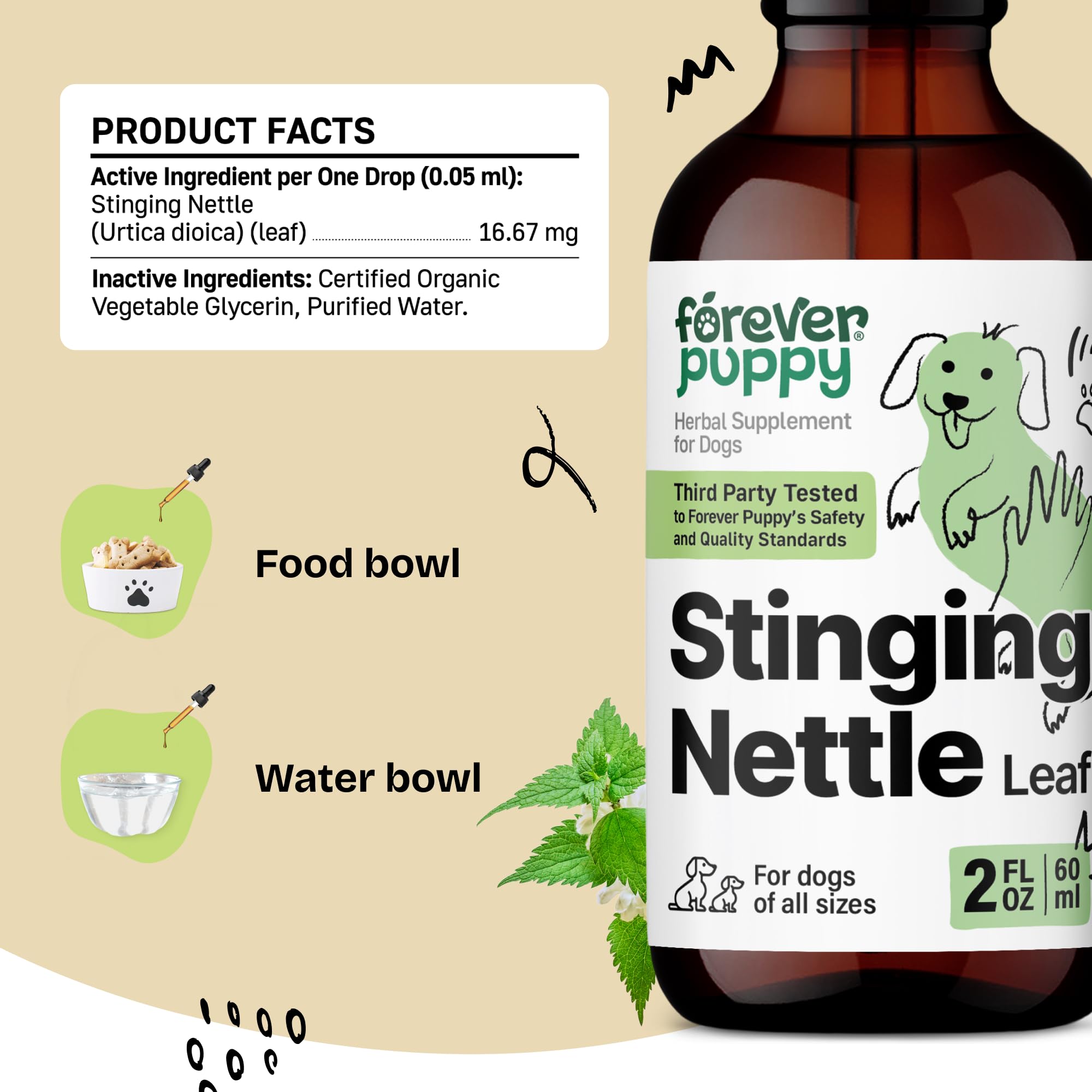 Stinging Nettle Leaf for Dogs - Itchy Skin Relief for All Breeds & Sizes - Liquid Dog Food Supplements for Soothing Skin Irritation & Itching - Herbal Skin and Coat Supplement for Pets - 2 oz