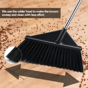 XXFLOWER Heavy Duty Broom with 55" Long Handle,Outdoor Broom for Sweeping,Household Angle Broom for Garages,Courtyard,Sidewalks(Black)