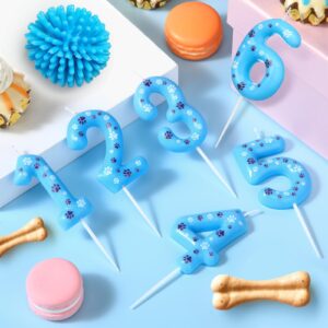 Threlaco Number 2 Blue Dog Paw Birthday Candles Birthday Cake Topper Blue Dog Paw Print Themed Numeral Birthday Candles for Boy Girl Dog Paw Birthday Decoration Blue Dog Party Supplies