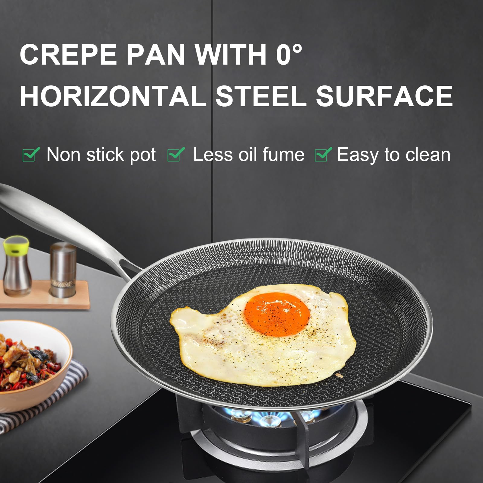 DCIGNA Nonstick Crepe Pan, 11Inch Stainless Steel Crepe Pan, Honeycomb Coating Flat Skillet Tawa Dosa Tortilla Omelet Griddle Pan, PFOA Free, Induction Compatible